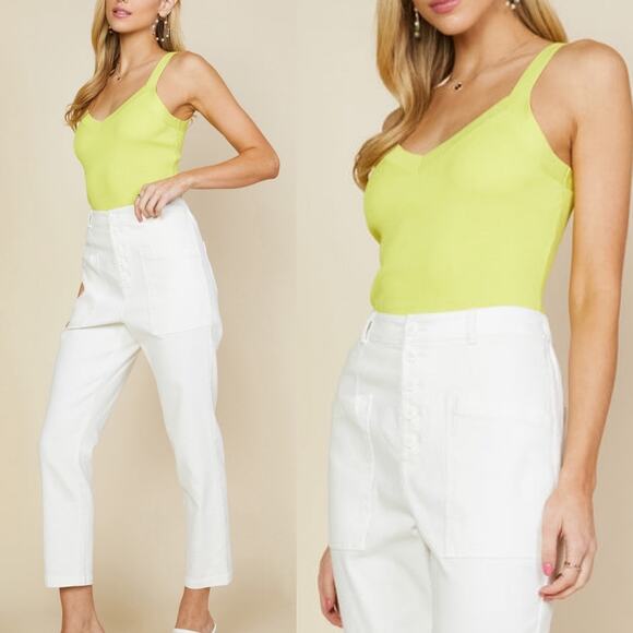 Skies Are Blue Washed Utility Denim Pants Button Fly High Waist White sz S NWT - Picture 2 of 10